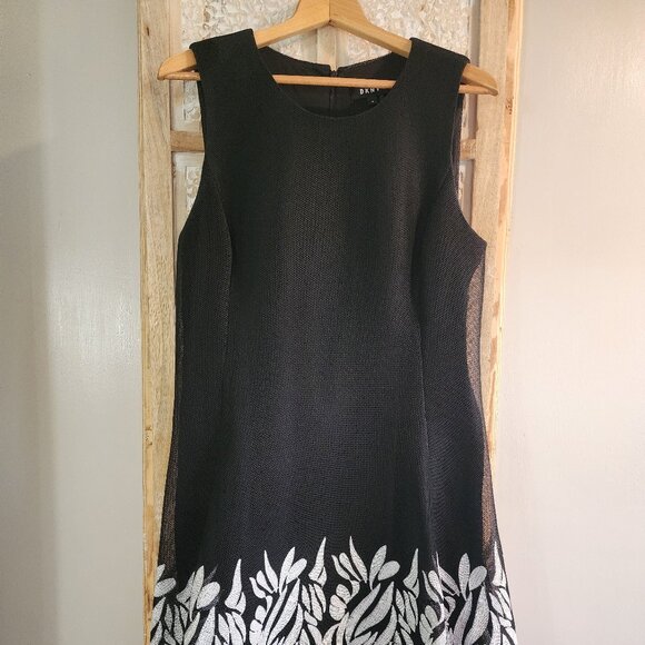 DKNY Black Mesh Fit & Flare Dress with White Leaf Embroidery Size 14 - Picture 1 of 9